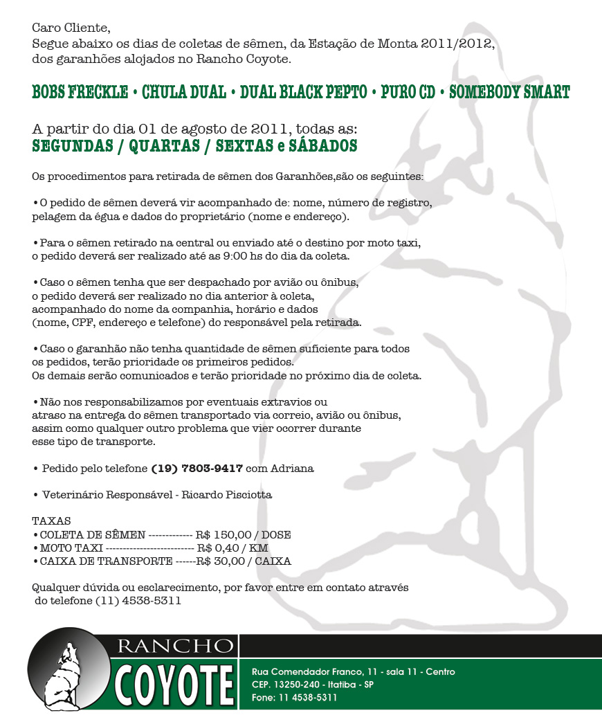 DIAS DE COLETAS DE SMEN